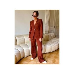 DANIELLE BERNSTEIN Pocketed Zippered Wear To Work Straight leg Pants Brown 12